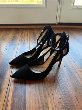 Gianni Bini Black Pointed-Toe Ankle-Strap Stiletto Heels